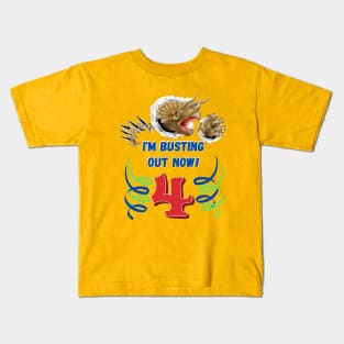 4th Birthday Dinosaur Busting Out Kids T-Shirt